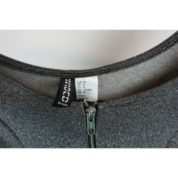 H&M Metallic Dress Womens Size 8 Divided Back Zip Textured Tight Bodycon Party - Picture 3 of 7